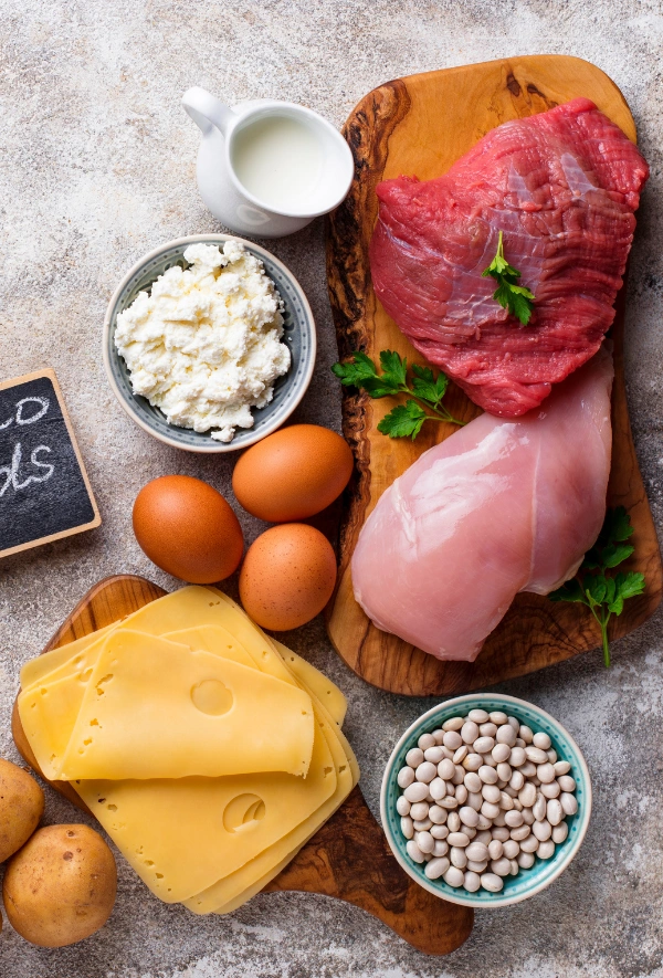 Image of Foods: meat, chicken, eggs and low-fat cheese containing Amino Acids that Improve Mental Health
