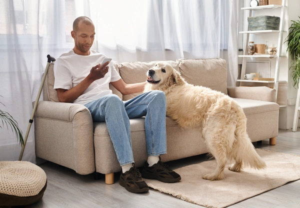 Image of Psychiatric dog providing deep pressure therapy to help calm a person