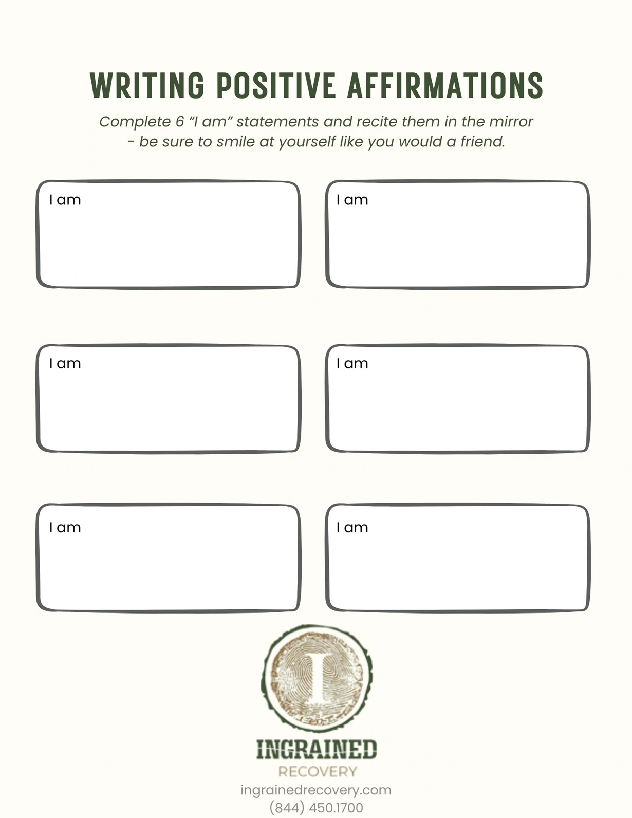 Relapse Prevention Worksheet - Writing Positive Affirmations - Ingrained Recovery