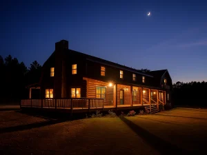 ingrained-main-building-with-lit-windows-in-the-dark-of-night The main building at Ingrained Recovery is shown with windows lit and a starry sky in the background