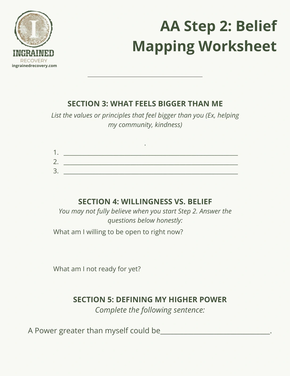 AA Step 2 Belief Mapping Worksheet 2 - Ingrained Recovery Step 2 AA Worksheet and PDF Resources - Ingrained Recovery