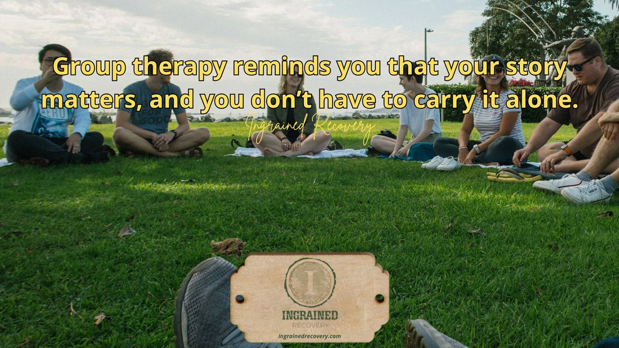 Group Therapy Ideas for Addiction Recovery - Ingrained Recovery Image of men and women sitting outside on the ground in a Group Therapy Circle - Group Therapy Ideas for Addiction Recovery - Ingrained Recovery