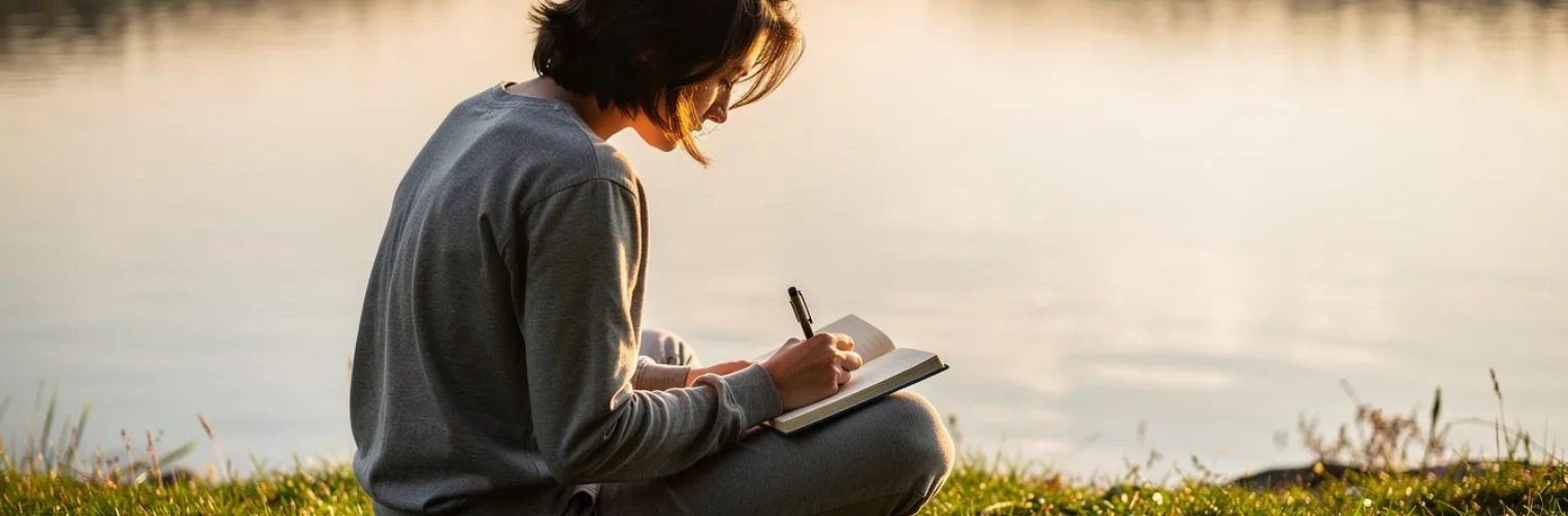 Image of a person writing self-compassion journaling prompts in a calm setting to support inner healing and self-worth Effective Mental Health Journaling Prompts