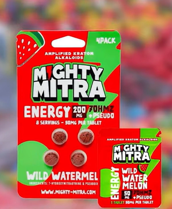 Image of concentrated 7-OH kratom tablets and gummies highlighting the high potency risks of 7-hydroxymitragynine products Image of concentrated 7-OH kratom tablets and gummies highlighting the high potency risks of 7-hydroxymitragynine products