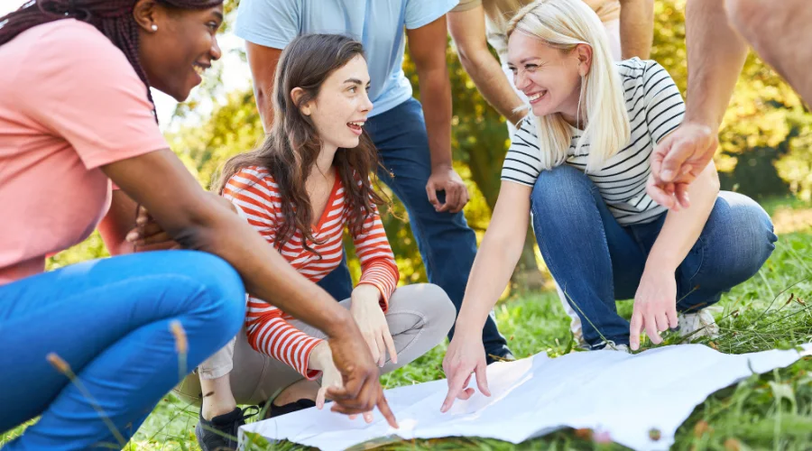 Image of a group participating in a relapse prevention scavenger hunt activity together